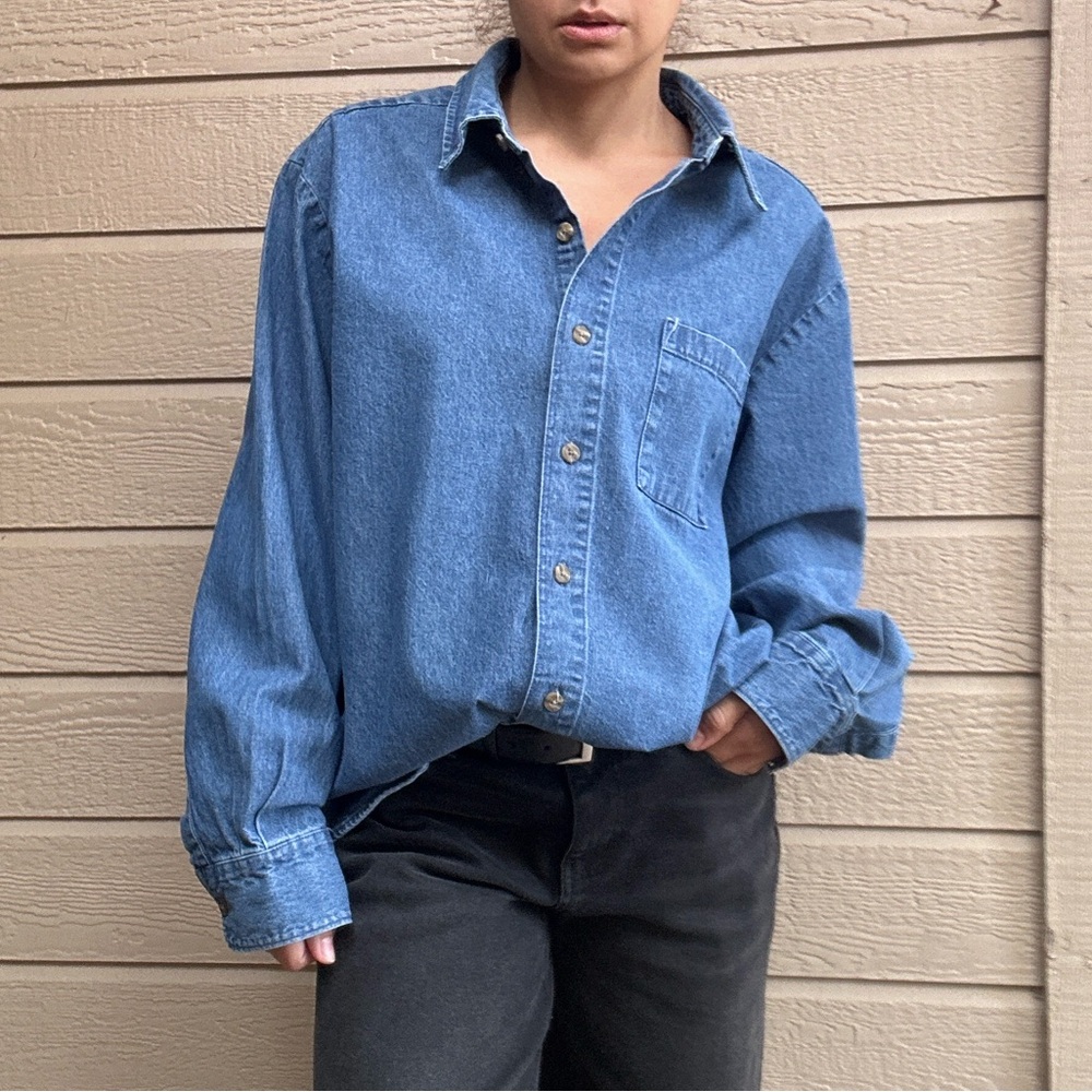 Vintage Open Tails denim button down long sleeve shirt